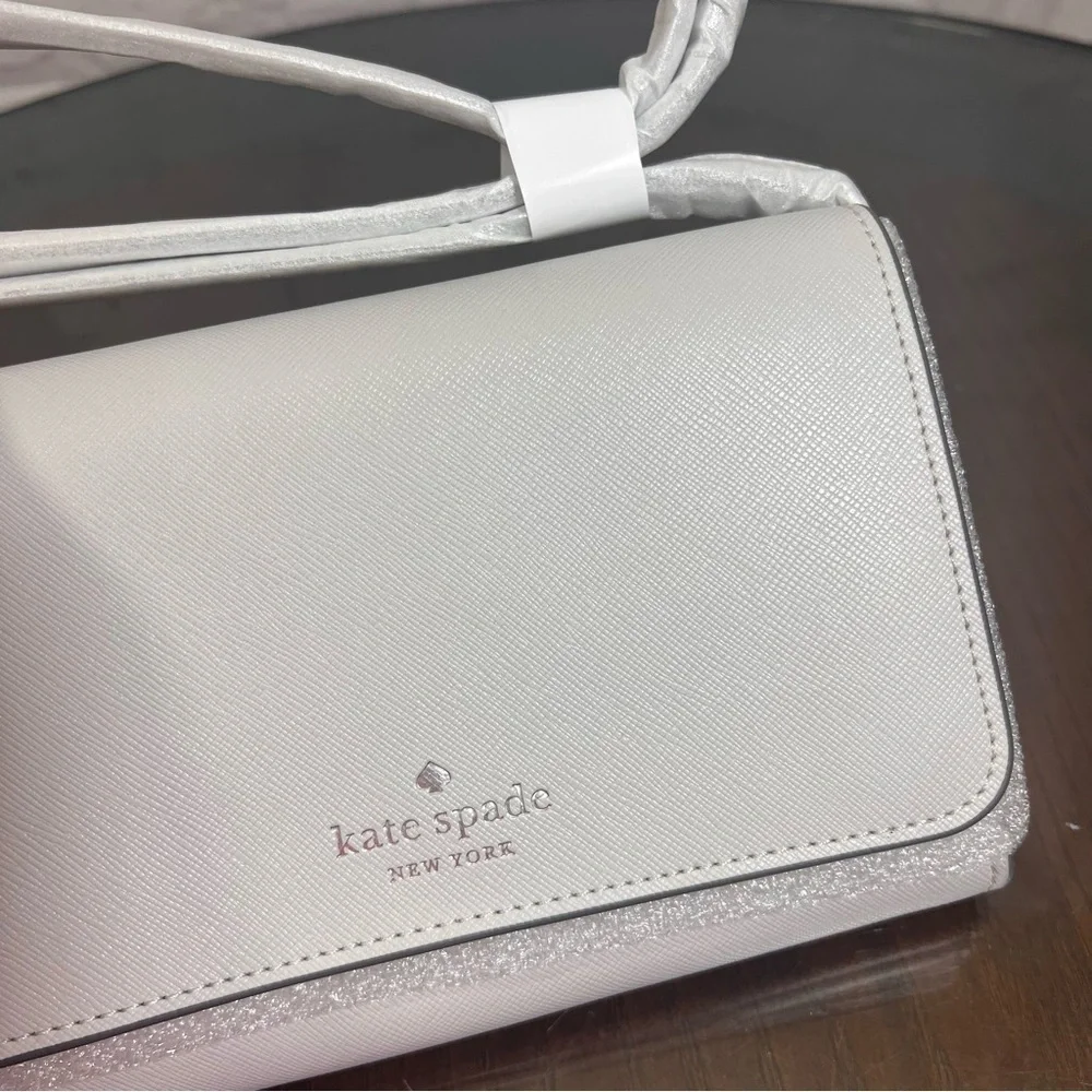KATE SPADE NEW YORK DANA WALLET ON A STRING. BUTTER Platinum Grey NWT